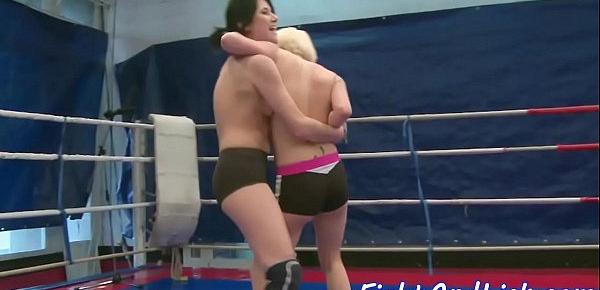  Wrestling lesbian pussylicked in boxing ring